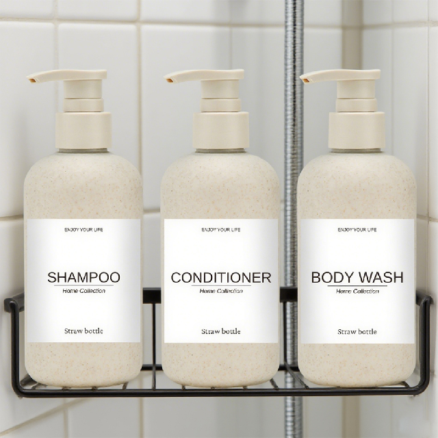 250ml ฟางข้าวสาลีย่อยสลายได้โมเดิร์นสบู่ครีมแชมพูโลชั่นปั๊มขวดพลาสติก