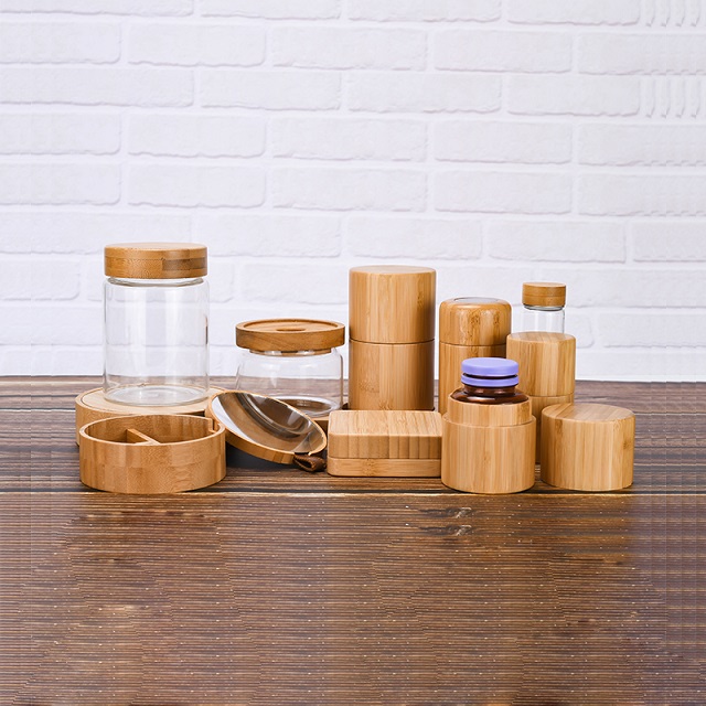 Conteneurs cosm&eacute;tiques personnalis&eacute;s &eacute;cologiques 5 ml 50 ml 150 ml 250 ml Conteneurs cosm&eacute;tiques Lotion pour le corps Huile Gommage corporel Pot de stockage en bambou