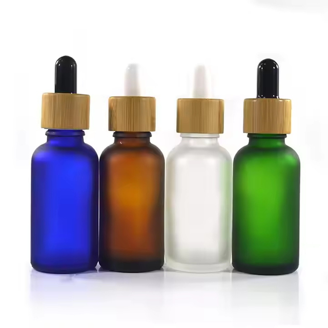 Flacon compte-gouttes en verre pour huiles essentielles avec couvercle en bambou