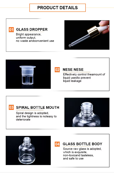 Botella cuentagotas de vidrio para aceites esenciales 