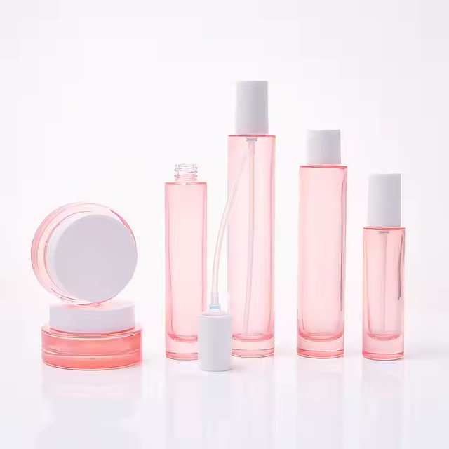 스킨 케어 기초 혈청 크림을위한 분홍색 유리 병
