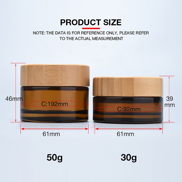 Hete verkoop cosmetische gezichtscr&egrave;me container 5 ml 15 ml 30 ml 50 ml 100 ml amber matglazen pot met bamboe houten deksel