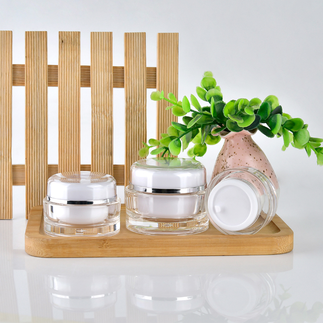 Envase de crema acr&iacute;lica de 5g, 15g, 30g, 50g, Vac&iacute;o claro, redondo, de doble pared, de pl&aacute;stico, para crema facial y ojos, paquete de cosm&eacute;ticos para el cuidado de la piel