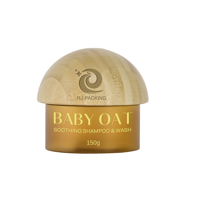 &Ouml;zel Logo 5oz 8oz Şeker Fır&ccedil;alama V&uuml;cut Yağı Kozmetik Konteyner Mantar Bambu Kapaklı Buzlu Amber PET Plastik Krem Kavanoz