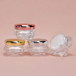 Tapa superior de oro rosa, cuerpo en forma de diamante, doble capa, envase de embalaje cosm&eacute;tico acr&iacute;lico, tarro de crema de pl&aacute;stico
