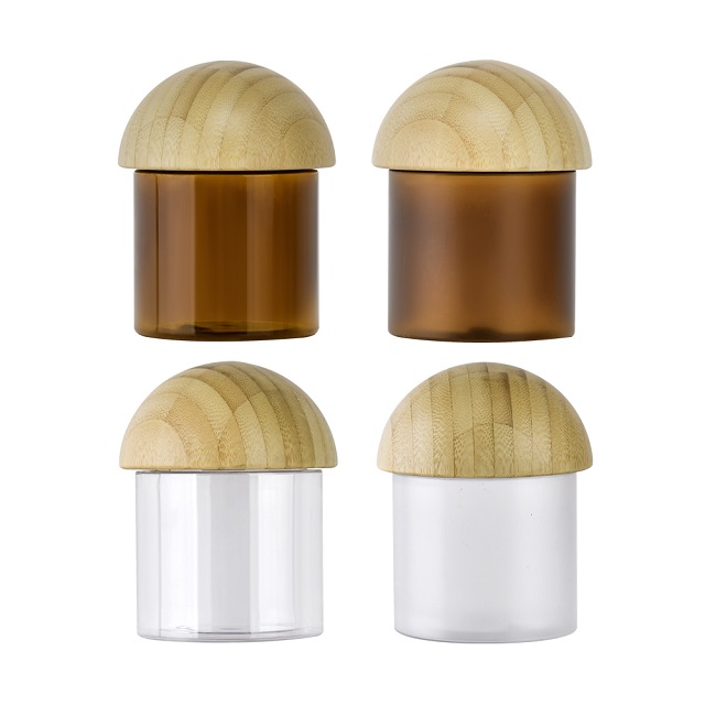 &Ouml;zel Logo 5oz 8oz Şeker Fır&ccedil;alama V&uuml;cut Yağı Kozmetik Konteyner Mantar Bambu Kapaklı Buzlu Amber PET Plastik Krem Kavanoz