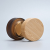 Hete verkoop cosmetische gezichtscr&egrave;me container 5 ml 15 ml 30 ml 50 ml 100 ml amber matglazen pot met bamboe houten deksel