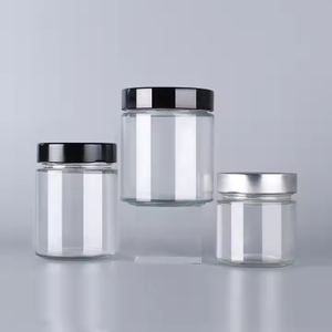 เป็นมิตรกับสิ่งแวดล้อม 50ml 100ml 150ml 250ml 300ml 500ml น้ำผึ้งเครื่องเทศพุดดิ้ง Jar แก้วกลมเก็บอาหาร Jar พร้อมฝาเกลียวอลูมิเนียม