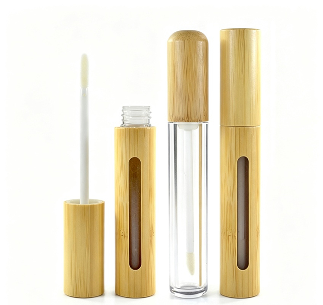 Emballage cosm&eacute;tique &eacute;cologique 6ml 7ml, tube de brillant &agrave; l&egrave;vres en bambou avec brosse
