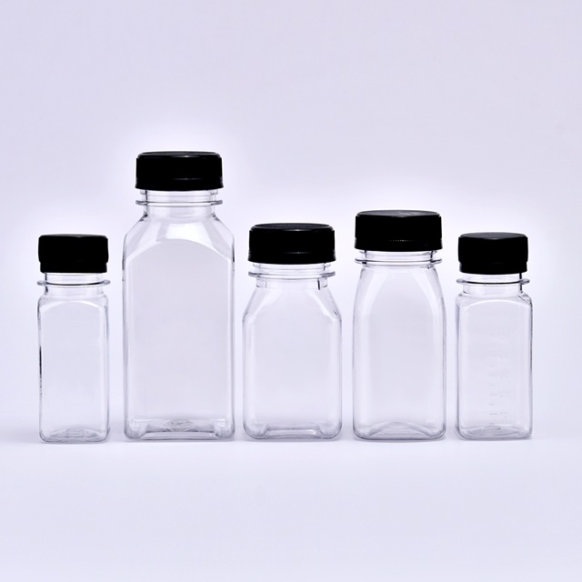 60ml 120ml 250ml PET Plastik İ&ccedil;ecek Suyu Şişesi Kare Şeffaf PET İ&ccedil;ecekler Plastik Meyve Suyu Şişesi Kapaklı
